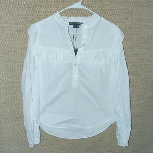 NWT Veronica Beard White Ruffled Sonnet Blouse Shirt M